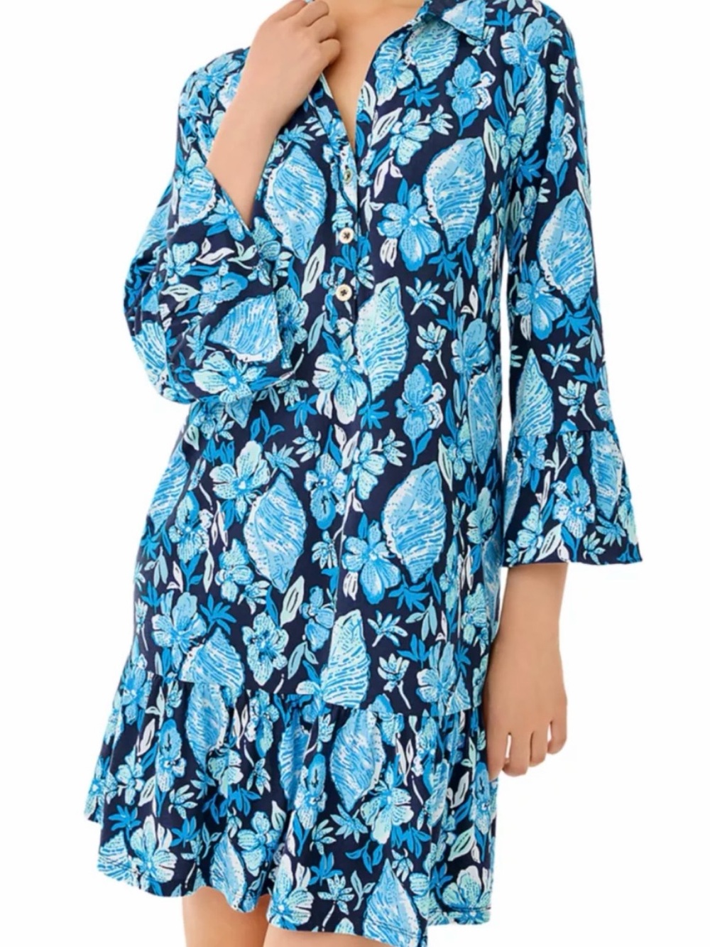 Lilly Pulitzer Delany Shirtdress Navy Seashell Splendor Mini Dress Large